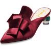 imageFSJ Women Retro Crystal Rhinestone Heeled Mules Pointed Toe Bows Slide Sandals Backless Emerald Bridal Wedding Dress Shoes Size 415 USWine