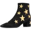 imageFSJ Women Western Square Toe Dressy Ankle Boot Gold Star Block Heel Faux Suede Zipper Short Bootie Size 415 USBlack