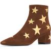 imageFSJ Women Western Square Toe Dressy Ankle Boot Gold Star Block Heel Faux Suede Zipper Short Bootie Size 415 USBrown