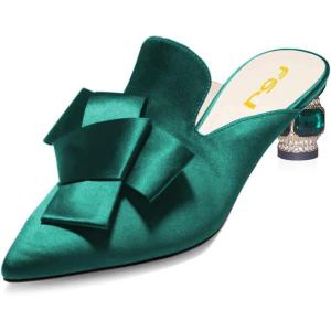 imageFSJ Women Retro Crystal Rhinestone Heeled Mules Pointed Toe Bows Slide Sandals Backless Emerald Bridal Wedding Dress Shoes Size 415 USDark Cyan