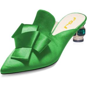 imageFSJ Women Retro Crystal Rhinestone Heeled Mules Pointed Toe Bows Slide Sandals Backless Emerald Bridal Wedding Dress Shoes Size 415 USLime