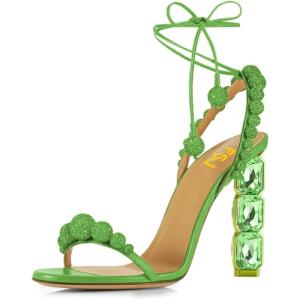 imageFSJ Women Sexy Open Toe Shiny Rhinestone Balls Sandals Strappy Ankle Strap Crystal High Heel Summer Party Date Dance Shoes Size 415 USGreen