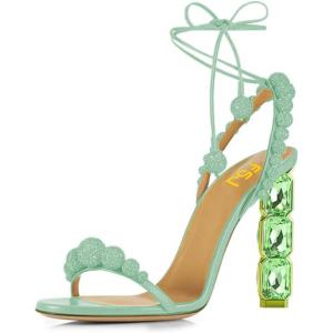 imageFSJ Women Sexy Open Toe Shiny Rhinestone Balls Sandals Strappy Ankle Strap Crystal High Heel Summer Party Date Dance Shoes Size 415 USPale Green
