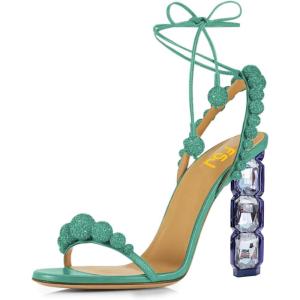 imageFSJ Women Sexy Open Toe Shiny Rhinestone Balls Sandals Strappy Ankle Strap Crystal High Heel Summer Party Date Dance Shoes Size 415 USTurquoise