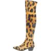 imageFSJ Women Casual Thigh High Tall Boots Over The Knee Booties Pointed Closed Toe Chunky Low Heel Leather Party Club Ladies Fall Winter Shoes Size 415 USYellow Leopard Print