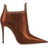 imageFSJ Women Classic Pointed Toe Stiletto High Heel Studded Ankle Boots Glossy Pull On Casual Party Street Ladies Shoes Size 415 USBrown