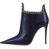 imageFSJ Women Classic Pointed Toe Stiletto High Heel Studded Ankle Boots Glossy Pull On Casual Party Street Ladies Shoes Size 415 USNavy