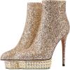 imageFSJ Women Glitter Sparkly Stiletto High Heel Ankle Boots Closed Toe Sequin Rhinestone Platform Short Booties Outfit Dress Shoes Size 416 USGold