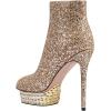 imageFSJ Women Glitter Sparkly Stiletto High Heel Ankle Boots Closed Toe Sequin Rhinestone Platform Short Booties Outfit Dress Shoes Size 416 USGold