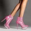 imageFSJ Women Glitter Sparkly Stiletto High Heel Ankle Boots Closed Toe Sequin Rhinestone Platform Short Booties Outfit Dress Shoes Size 416 USPink
