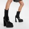 imageFSJ Women Gorgeous Pointed Toe Chunky High Heel Platform Ankle Boots Elastic Pull On Ladies Fashion Casual Shoes Size 415 USBlack