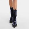 imageFSJ Women Gorgeous Pointed Toe Chunky High Heel Platform Ankle Boots Elastic Pull On Ladies Fashion Casual Shoes Size 415 USDark Blue