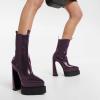 imageFSJ Women Gorgeous Pointed Toe Chunky High Heel Platform Ankle Boots Elastic Pull On Ladies Fashion Casual Shoes Size 415 USPurple