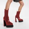 imageFSJ Women Gorgeous Pointed Toe Chunky High Heel Platform Ankle Boots Elastic Pull On Ladies Fashion Casual Shoes Size 415 USRed