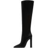 imageFSJ Women Sexy Knee High Chunky Heel Boots Matte Leather Closed Pointed Toe Side Zipper High Heeled Wide Calf Winter Fashion Dress Booties 415 M USBlack