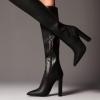 imageFSJ Women Sexy Knee High Chunky Heel Boots Matte Leather Closed Pointed Toe Side Zipper High Heeled Wide Calf Winter Fashion Dress Booties 415 M USBlack