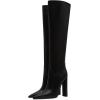 imageFSJ Women Sexy Knee High Chunky Heel Boots Matte Leather Closed Pointed Toe Side Zipper High Heeled Wide Calf Winter Fashion Dress Booties 415 M USBlack