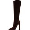 imageFSJ Women Sexy Knee High Chunky Heel Boots Matte Leather Closed Pointed Toe Side Zipper High Heeled Wide Calf Winter Fashion Dress Booties 415 M USBrown