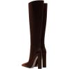 imageFSJ Women Sexy Knee High Chunky Heel Boots Matte Leather Closed Pointed Toe Side Zipper High Heeled Wide Calf Winter Fashion Dress Booties 415 M USBrown