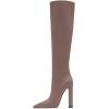 imageFSJ Women Sexy Knee High Chunky Heel Boots Matte Leather Closed Pointed Toe Side Zipper High Heeled Wide Calf Winter Fashion Dress Booties 415 M USDeep Apricot