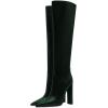 imageFSJ Women Sexy Knee High Chunky Heel Boots Matte Leather Closed Pointed Toe Side Zipper High Heeled Wide Calf Winter Fashion Dress Booties 415 M USGreen
