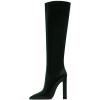 imageFSJ Women Sexy Knee High Chunky Heel Boots Matte Leather Closed Pointed Toe Side Zipper High Heeled Wide Calf Winter Fashion Dress Booties 415 M USGreen