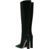 imageFSJ Women Sexy Knee High Chunky Heel Boots Matte Leather Closed Pointed Toe Side Zipper High Heeled Wide Calf Winter Fashion Dress Booties 415 M USGreen