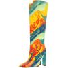 imageFSJ Women Sexy Knee High Chunky Heel Boots Matte Leather Closed Pointed Toe Side Zipper High Heeled Wide Calf Winter Fashion Dress Booties 415 M USPainting