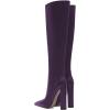 imageFSJ Women Sexy Knee High Chunky Heel Boots Matte Leather Closed Pointed Toe Side Zipper High Heeled Wide Calf Winter Fashion Dress Booties 415 M USPurple
