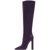 imageFSJ Women Sexy Knee High Chunky Heel Boots Matte Leather Closed Pointed Toe Side Zipper High Heeled Wide Calf Winter Fashion Dress Booties 415 M USPurple