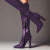 imageFSJ Women Sexy Knee High Chunky Heel Boots Matte Leather Closed Pointed Toe Side Zipper High Heeled Wide Calf Winter Fashion Dress Booties 415 M USPurple