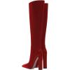 imageFSJ Women Sexy Knee High Chunky Heel Boots Matte Leather Closed Pointed Toe Side Zipper High Heeled Wide Calf Winter Fashion Dress Booties 415 M USRed