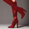 imageFSJ Women Sexy Knee High Chunky Heel Boots Matte Leather Closed Pointed Toe Side Zipper High Heeled Wide Calf Winter Fashion Dress Booties 415 M USRed