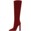 imageFSJ Women Sexy Knee High Chunky Heel Boots Matte Leather Closed Pointed Toe Side Zipper High Heeled Wide Calf Winter Fashion Dress Booties 415 M USRed