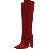 imageFSJ Women Sexy Knee High Chunky Heel Boots Matte Leather Closed Pointed Toe Side Zipper High Heeled Wide Calf Winter Fashion Dress Booties 415 M USRed