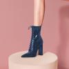 imageFSJ Women Stylish Pointed Toe Chunky Heel Lace Up Ankle Boots with Side Zipper Chelsea Mid Calf Short Booties Dress Patent Leather Boots Size 415 USBlue