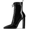 imageFSJ Women Stylish Pointed Toe Chunky Heel Lace Up Ankle Boots with Side Zipper Chelsea Mid Calf Short Booties Dress Patent Leather Boots Size 415 USBlack