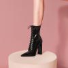 imageFSJ Women Stylish Pointed Toe Chunky Heel Lace Up Ankle Boots with Side Zipper Chelsea Mid Calf Short Booties Dress Patent Leather Boots Size 415 USBlack