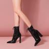 imageFSJ Women Stylish Pointed Toe Chunky Heel Lace Up Ankle Boots with Side Zipper Chelsea Mid Calf Short Booties Dress Patent Leather Boots Size 415 USBlack