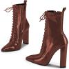 imageFSJ Women Stylish Pointed Toe Chunky Heel Lace Up Ankle Boots with Side Zipper Chelsea Mid Calf Short Booties Dress Patent Leather Boots Size 415 USBrown