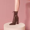imageFSJ Women Stylish Pointed Toe Chunky Heel Lace Up Ankle Boots with Side Zipper Chelsea Mid Calf Short Booties Dress Patent Leather Boots Size 415 USBrown