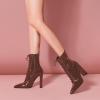 imageFSJ Women Stylish Pointed Toe Chunky Heel Lace Up Ankle Boots with Side Zipper Chelsea Mid Calf Short Booties Dress Patent Leather Boots Size 415 USBrown