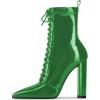 imageFSJ Women Stylish Pointed Toe Chunky Heel Lace Up Ankle Boots with Side Zipper Chelsea Mid Calf Short Booties Dress Patent Leather Boots Size 415 USGreen