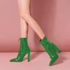 imageFSJ Women Stylish Pointed Toe Chunky Heel Lace Up Ankle Boots with Side Zipper Chelsea Mid Calf Short Booties Dress Patent Leather Boots Size 415 USGreen
