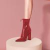 imageFSJ Women Stylish Pointed Toe Chunky Heel Lace Up Ankle Boots with Side Zipper Chelsea Mid Calf Short Booties Dress Patent Leather Boots Size 415 USRed
