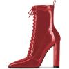 imageFSJ Women Stylish Pointed Toe Chunky Heel Lace Up Ankle Boots with Side Zipper Chelsea Mid Calf Short Booties Dress Patent Leather Boots Size 415 USRed