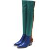 imageFSJ Women Casual Thigh High Tall Boots Over The Knee Booties Pointed Closed Toe Chunky Low Heel Leather Party Club Ladies Fall Winter Shoes Size 415 USBluegreebrown