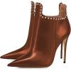 imageFSJ Women Classic Pointed Toe Stiletto High Heel Studded Ankle Boots Glossy Pull On Casual Party Street Ladies Shoes Size 415 USBrown