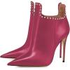 imageFSJ Women Classic Pointed Toe Stiletto High Heel Studded Ankle Boots Glossy Pull On Casual Party Street Ladies Shoes Size 415 USFuchsia