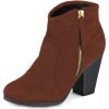 imageFSJ Women Closed Toe Ankle Boots Stacked Heel Faux Suede Side zipper Western Short Booties Casual Comfort Dress Shoes Size 415 USBrown
